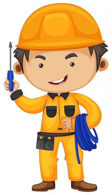 Electrician holding screwdriver and wire