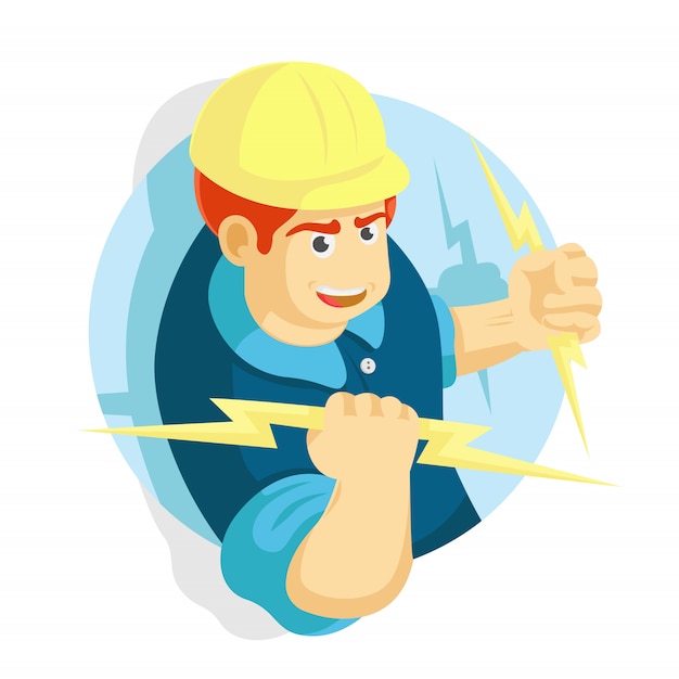 electrician man holding on a lighting vector illustration