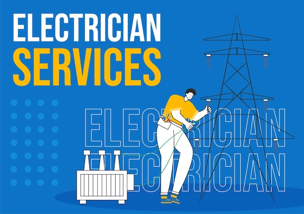 Vector electrician services social media background flat cartoon hand drawn templates illustration