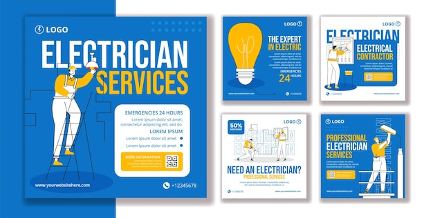 Electrician Services Social Media Post Flat Cartoon Hand Drawn Templates Background Illustration