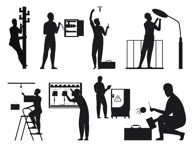 Electrician Silhouettes Silhouettes Collection Premium Vector template