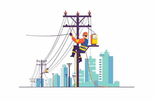 Electrician Working Flat Vector Illustration