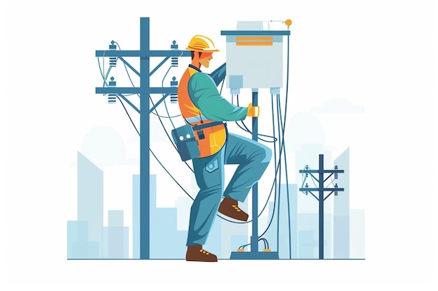 Electrician Working Flat Vector Illustration