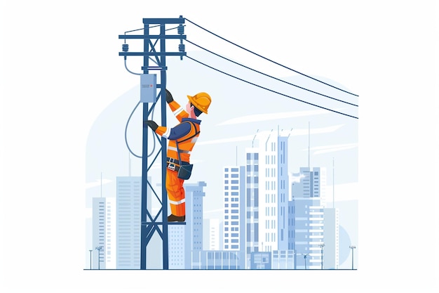 Electrician Working Flat Vector Illustration