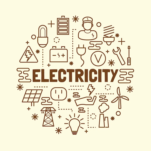 electricity minimal thin line icons set