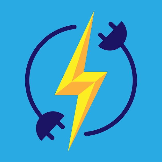 Electricity and power icons. Lightning bolt with power plug. Electricity logo.