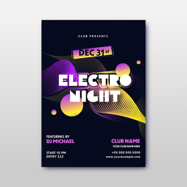 Vector electro night flyer or template design with event details in abstract style