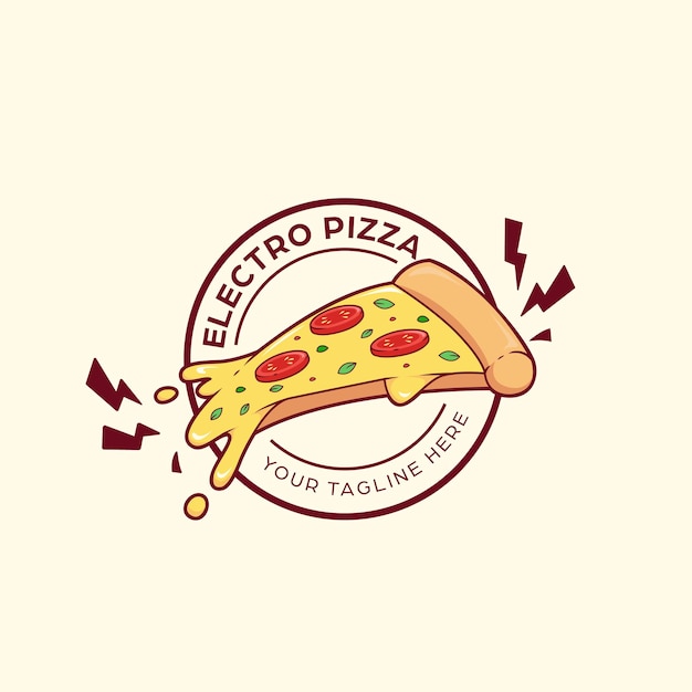 Electro pizza restaurant logo icon symbol circle badge pizza with electricity illustration