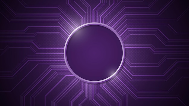 Electronic circuit design that leaves the center blank circled on a dark purple background.