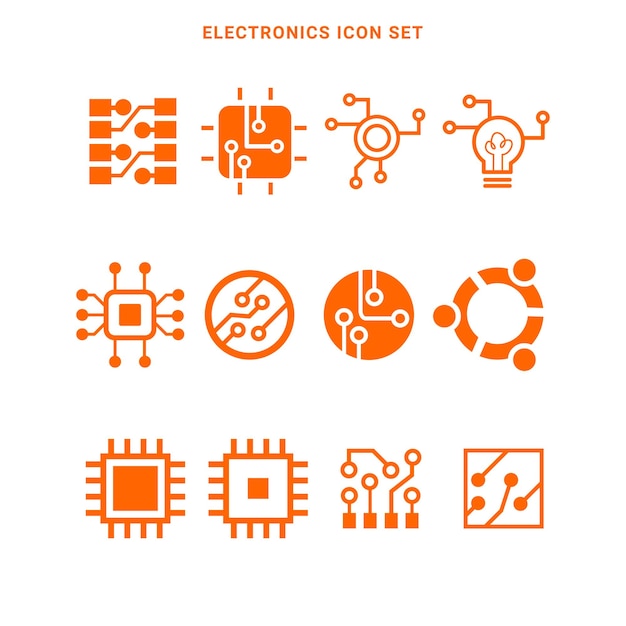 Electronic computer chip icon set, Circuit icon free vector