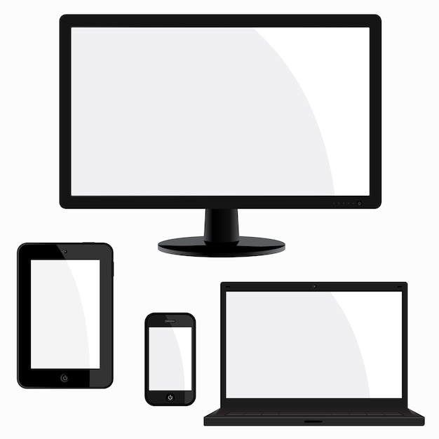 Electronic device illustration set, with blank screen