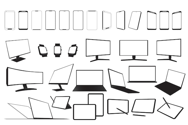 Electronic devices set graphic elements in flat design Vector illustration