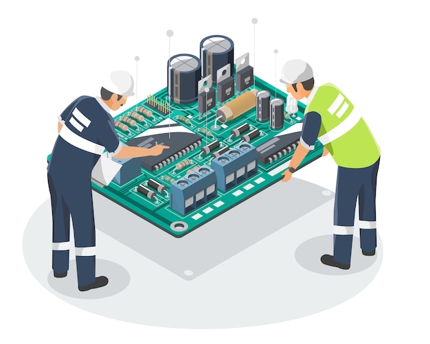 Vector electronic manufacturing components circuit engineering design coordinate symbols concept isometric