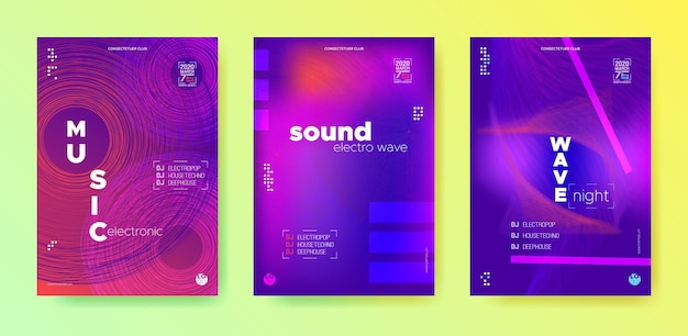 Electronic music concert flyers collection techno sound festiva