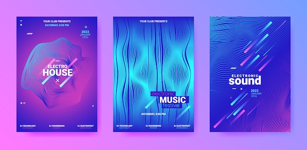 Electronic music covers set sound party flyers