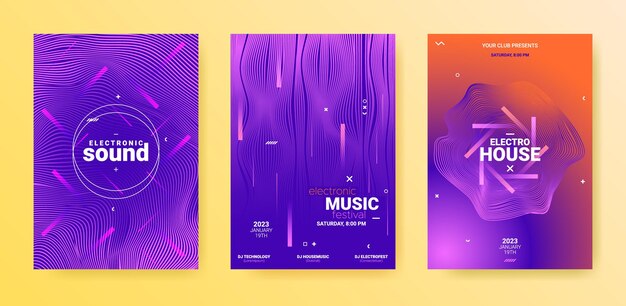 Electronic music covers set sound party flyers