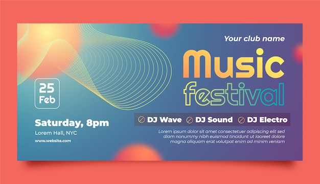 Vector electronic music event horizontal banner template