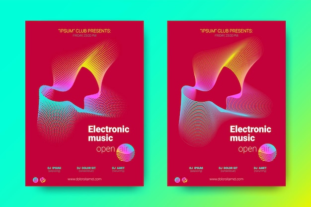 Electronic music posters templates set for house or techno sound festival