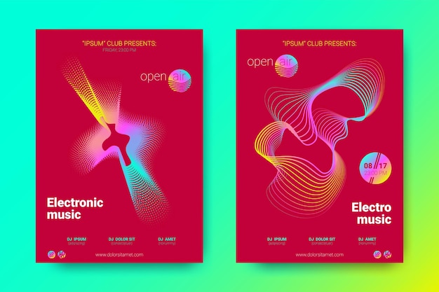 Electronic music posters templates set for house or techno sound festival