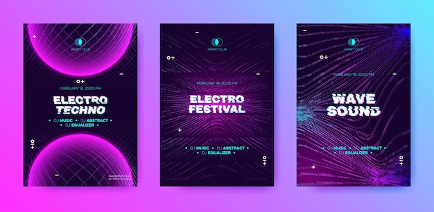 Electronic music posters templates set for house or techno sound