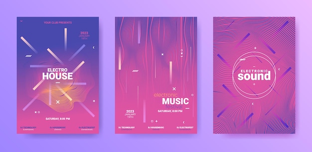 Electronic music posters templates set for house or techno sound