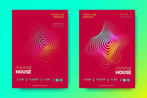 Electronic sound flyers templates set for music festival