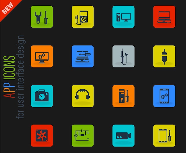 Electronics repair icon set