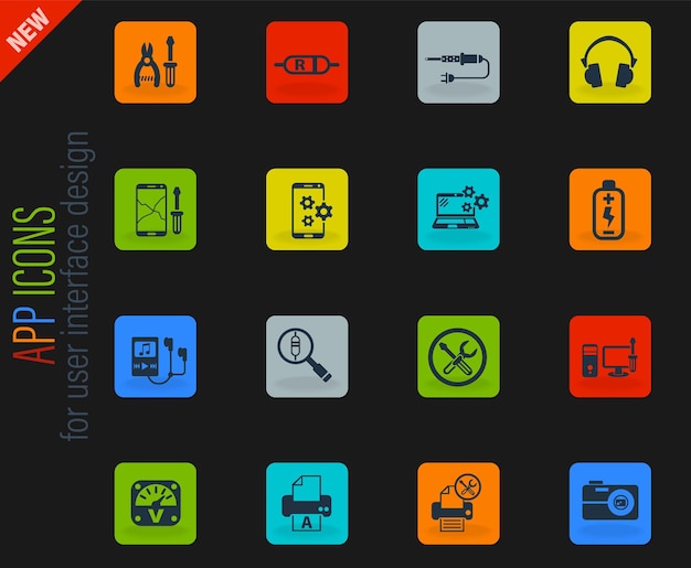 Electronics repair icon set