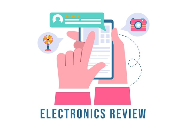 Electronics Review Vector Illustration with Customer Ratings on Quality of Service or Application and Providing Feedback in a Flat Cartoon Background