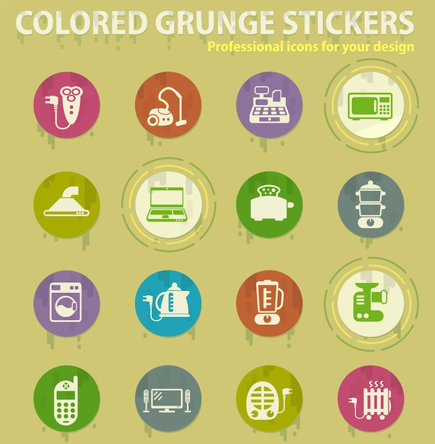 Electronics supermarket colored grunge icons