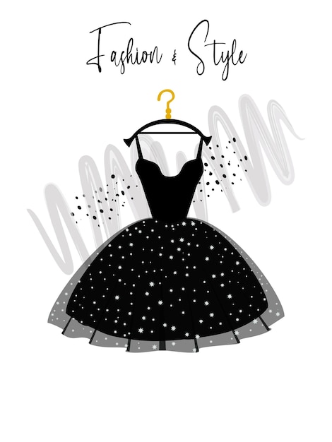 A elegance black dress on hanger fashion illustration