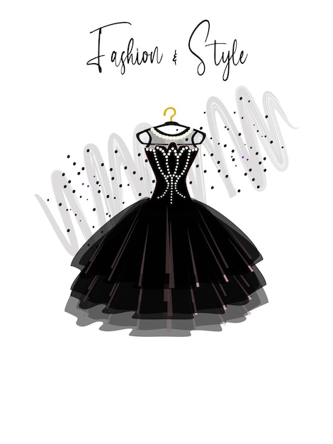 A elegance black dress on hanger fashion illustration