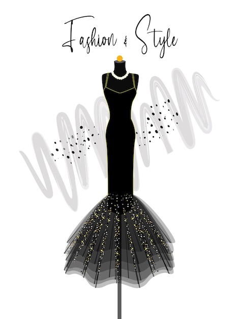 A elegance black long dress on mannequin fashion illustration