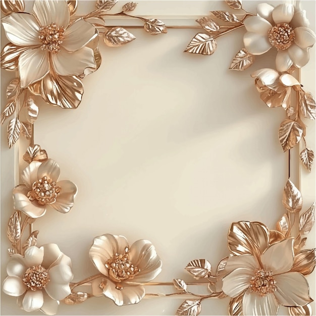 Elegance in Bloom A Delicate Floral Frame of Ivory and Gold Blossoms on Soft Beige Background