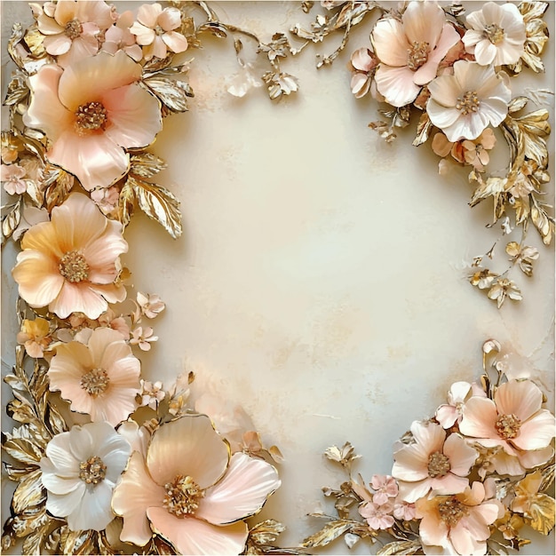 Elegance in Bloom A Floral Frame of Vintage Blossoms Encircling Darkness on a Midnight Canvas