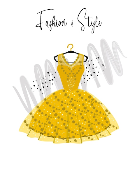 A elegance gold dress on hanger fashion illustration