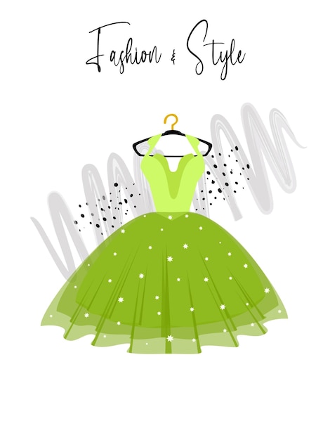 A elegance green dress on hanger fashion illustration