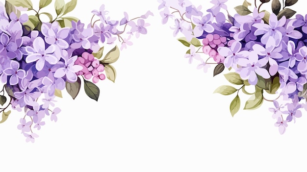 Elegance Lilac Flowers and Green Leaves Frame Isolated