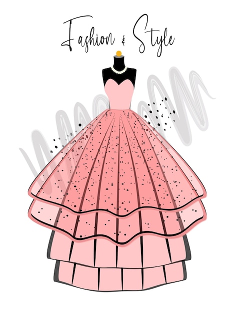 A elegance pink dress on mannequin fashion illustration