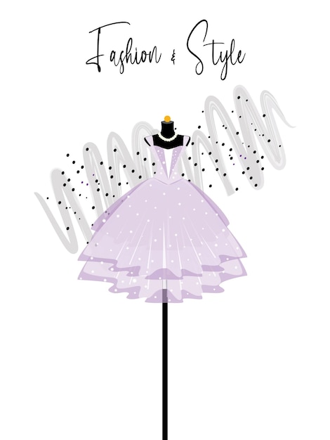 A elegance purple dress on mannequin fashion illustration