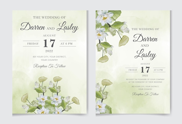 Elegance watercolor wedding invitation card with lily flowers and fish