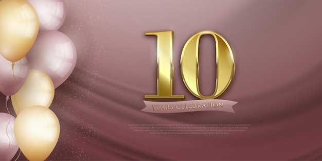 Elegant 10Th Anniversary celebration banner with realistic balloons