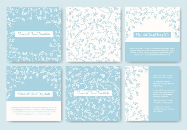 Vector elegant abstract background with hand drawn floral elements white and blue vector templates for social media