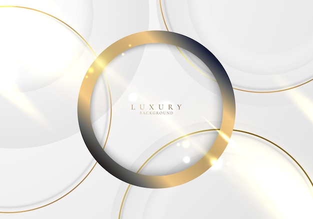 Elegant abstract gold circles bold lines with lighting effect on white background