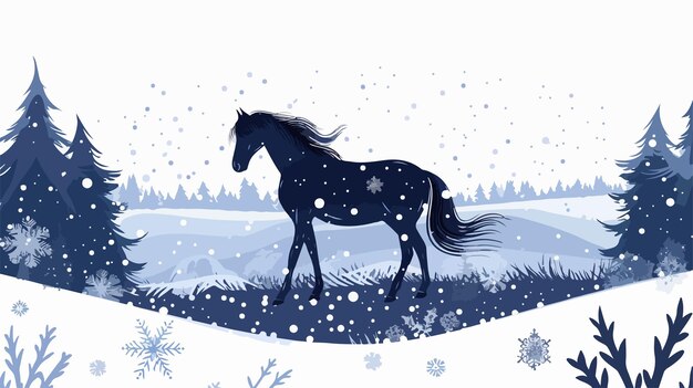 Vector elegant abstract horse silhouette christmas illustration