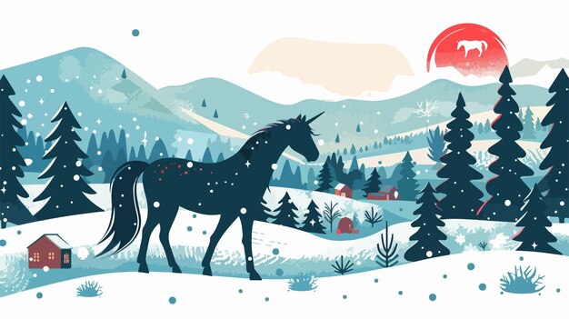 Vector elegant abstract horse silhouette christmas illustration