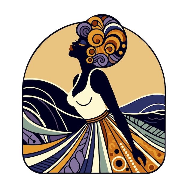 elegant african woman flat vector design in art nouveau style