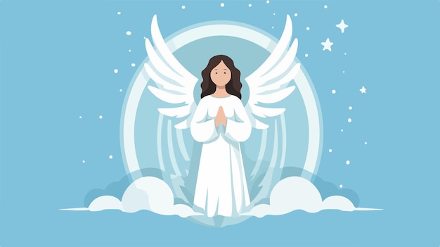 Elegant Angel Design on Blue Background Vector Illustration