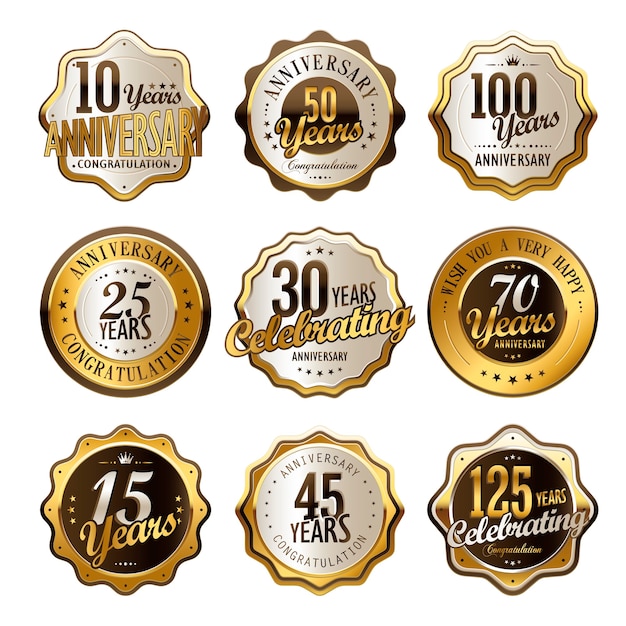 Elegant anniversary golden label collection set over white