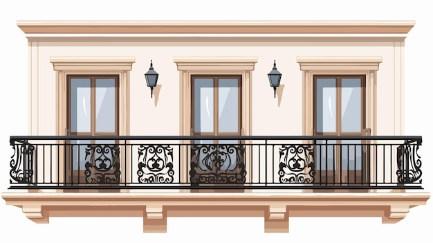 Vector elegant balcony and railing vector with door and window